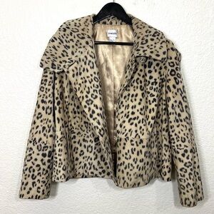 Chico’s Leopard Print Leather Suede Jacket Single Button Size S
